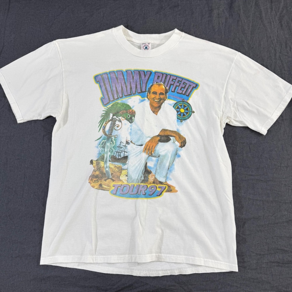 Vintage Jimmy Buffett Tour 97 T Shirt XL White Summer Concert Tee